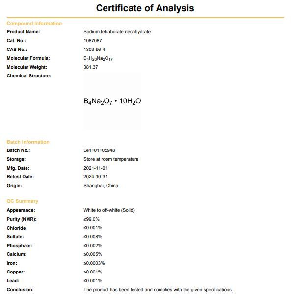 Sodium tetraborate decahydrate (borax) COA | Shaanxi BLOOM Tech Co., Ltd Sodium tetraborate decahydrate (borax) COA | Shaanxi BLOOM Tech Co., Ltd